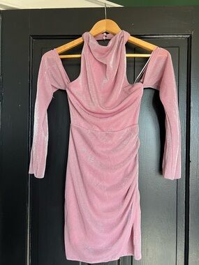 Hello Molly Pink Shimmer Cold-Shoulder Long Sleeve Bodycon Dress